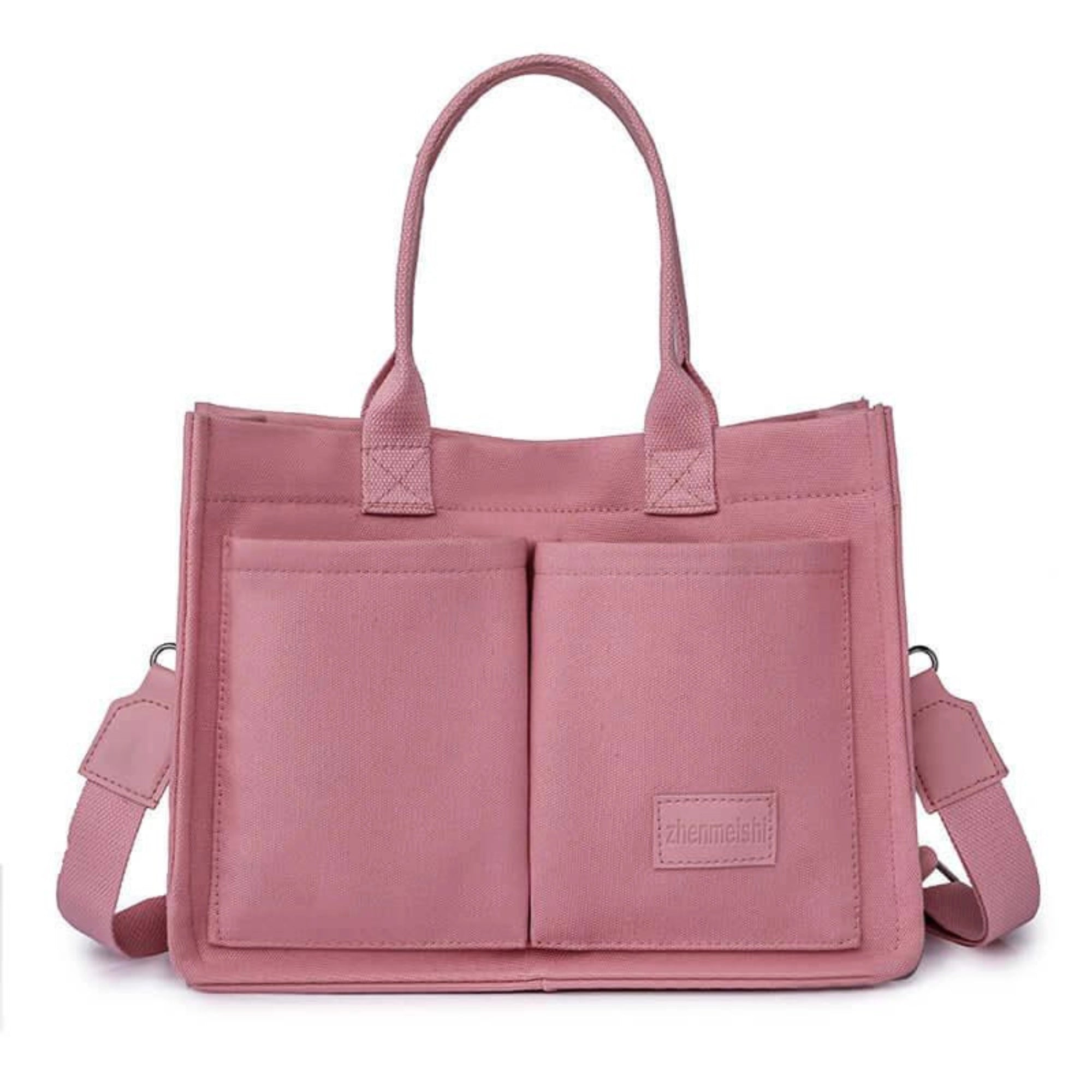 Rosafarbener Canvas Shopper mit Schultergurt und klarem Design