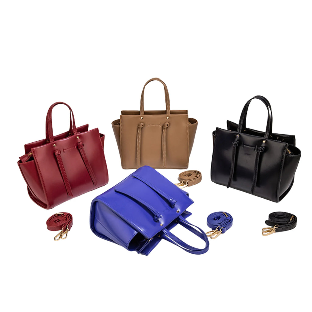 PU-Handtaschen mit Schleifendetail in Schwarz, Rot, Braun und Blau – inklusive Schulterriemen