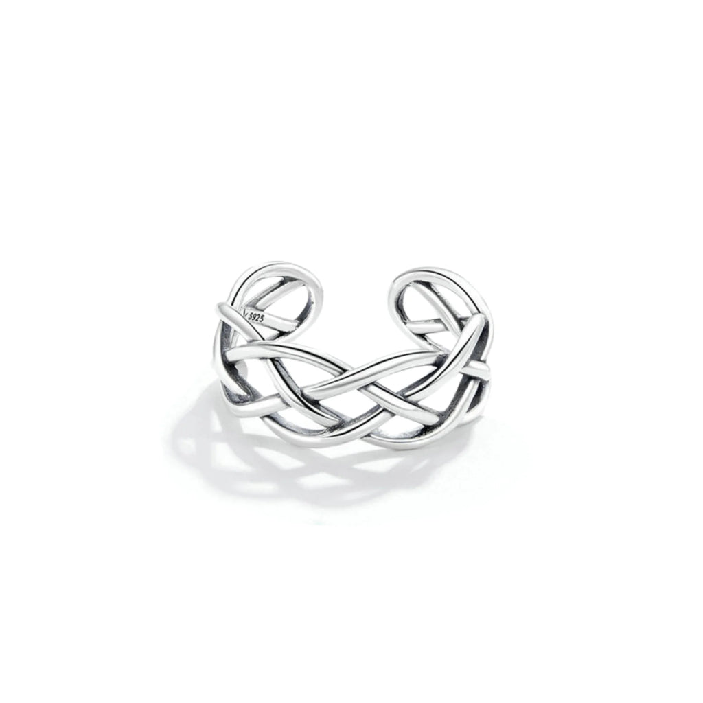 Silberring mit strukturierter Oberfläche im Flechtstil – offen und anpassbar