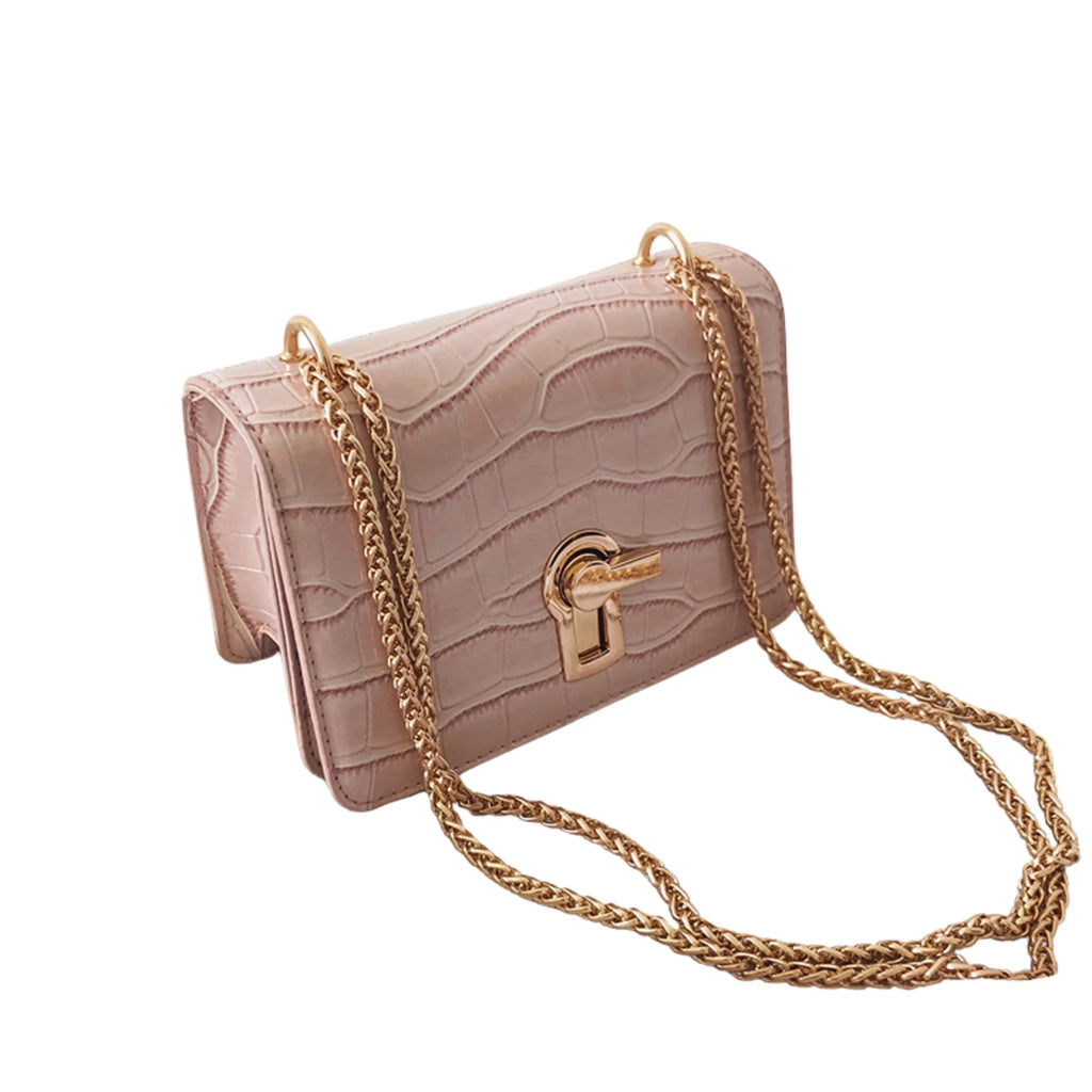 Crossbody Tasche für Damen mit Croco-Struktur in zartem Roséton