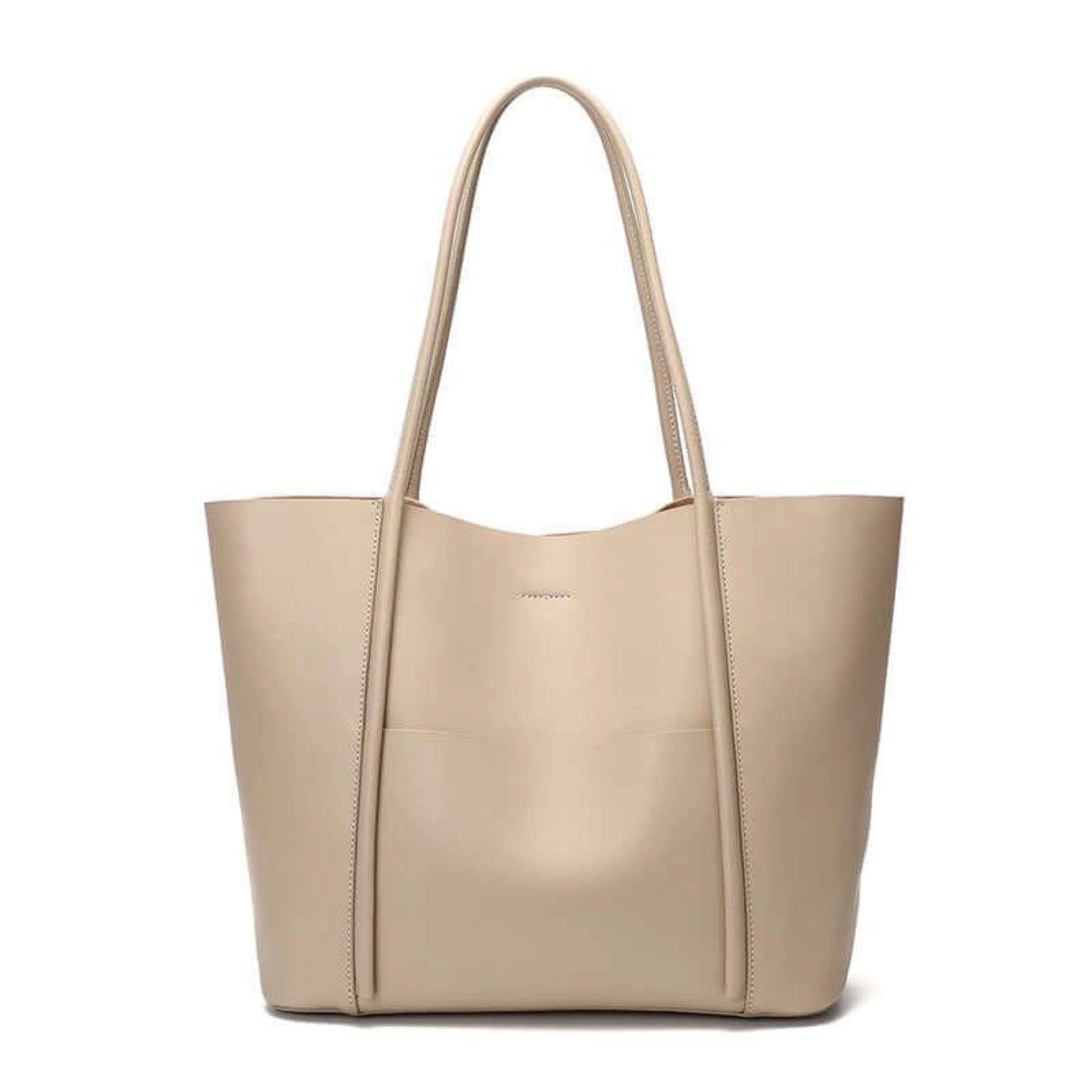 Beigefarbener Shopper aus Naturleder mit klarer Form und langer Trageschlaufe