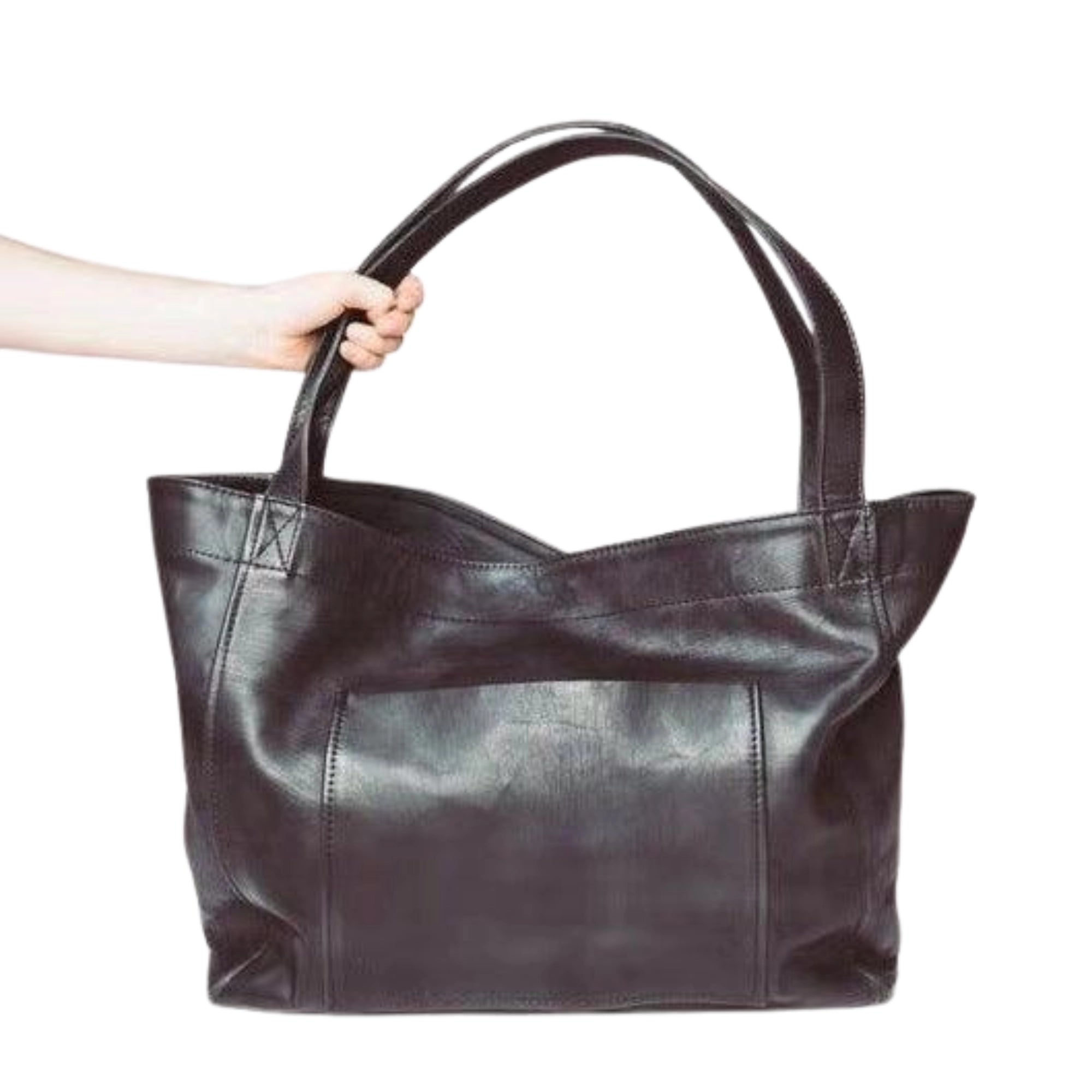 Schwarzer Leder-Shopper mit Vintage-Stil, dezente Nahtführung und formstabil