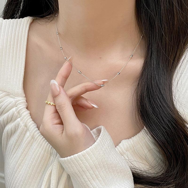 Twill Beads Necklace S925 Sterling Silver Minimalist Clavicle Chain