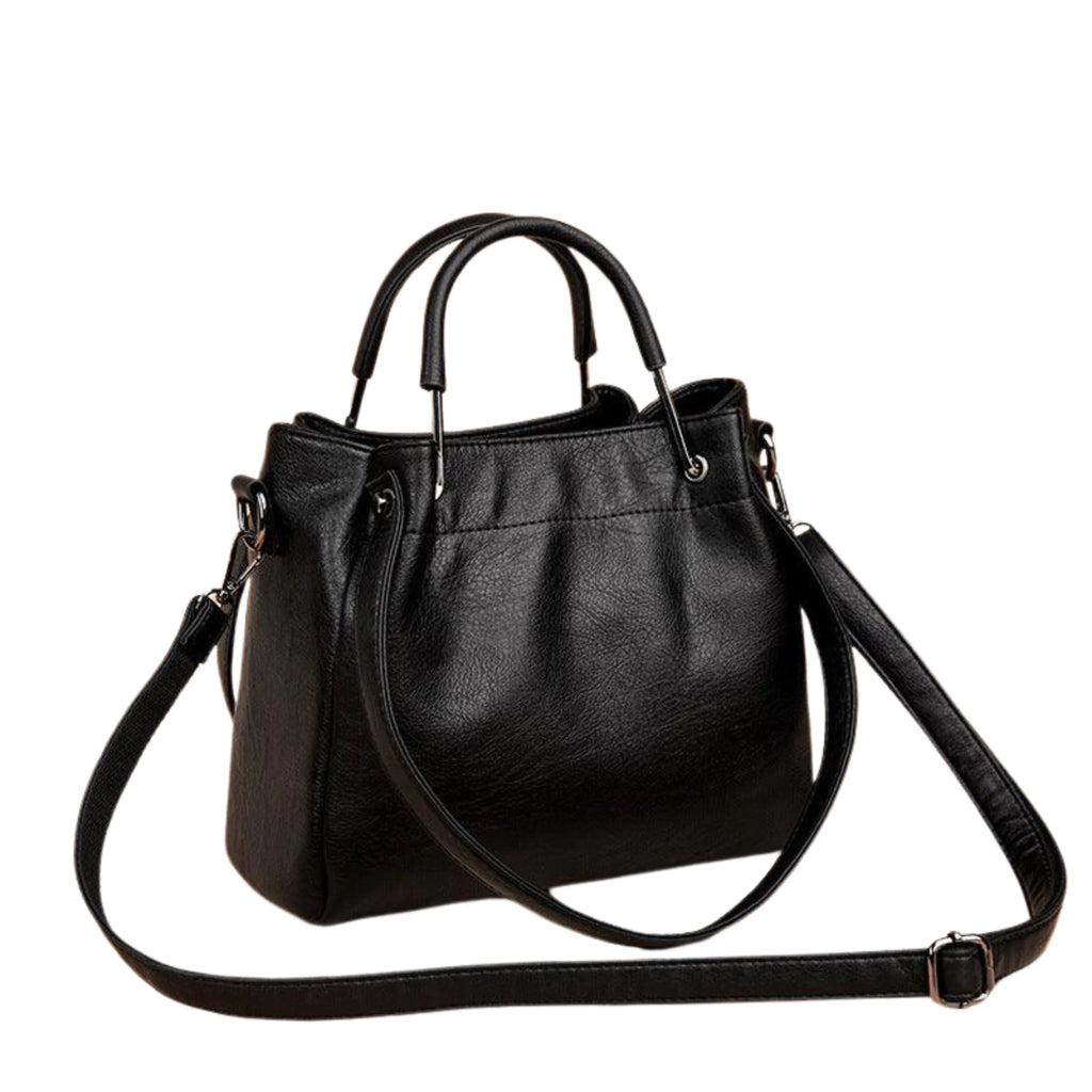 Schwarze Handtasche aus PU mit Softleder-Finish, verstellbarem Schulterriemen und fester Form