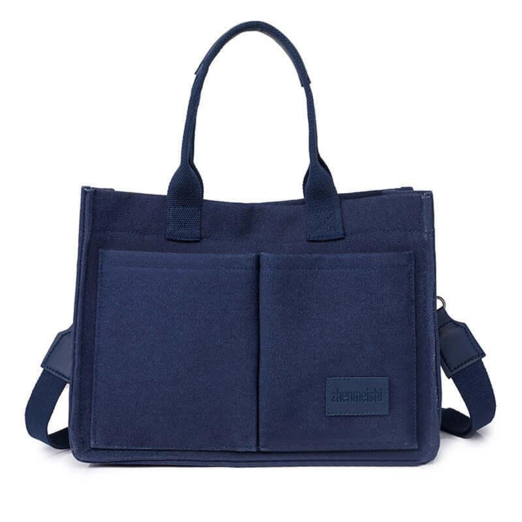 Canvas Shopper in Navyblau mit Tragegriffen und Schulterriemen