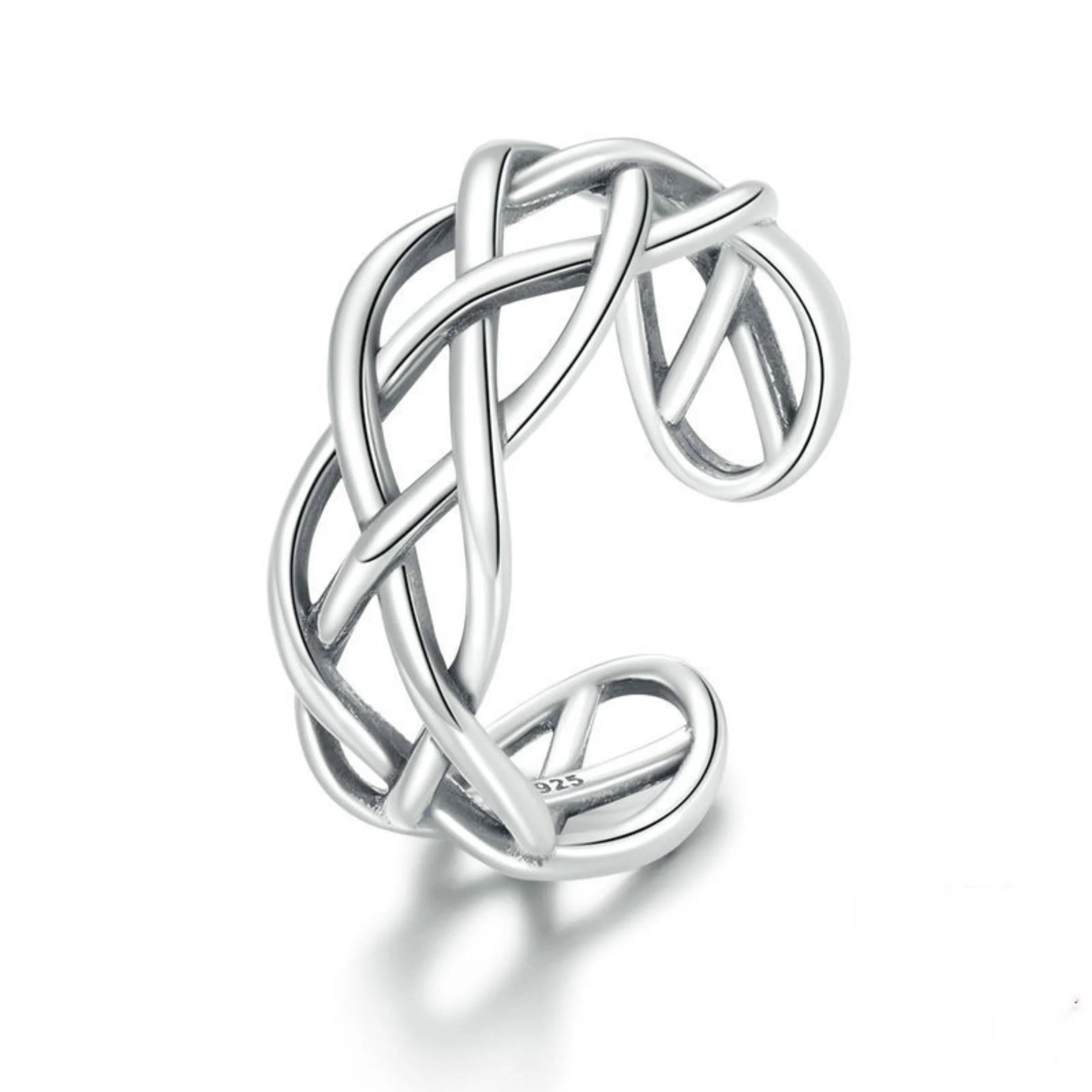 Ring mit gewebtem Muster aus echtem Silber in klarer, moderner Form