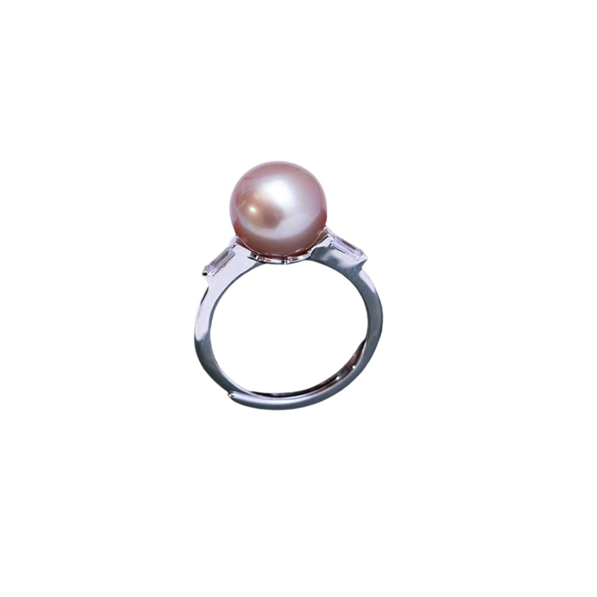 Offener Ring mit rosa Süsswasserperle und tropfenförmigem Zirkonia, gefasst auf 925 Silber