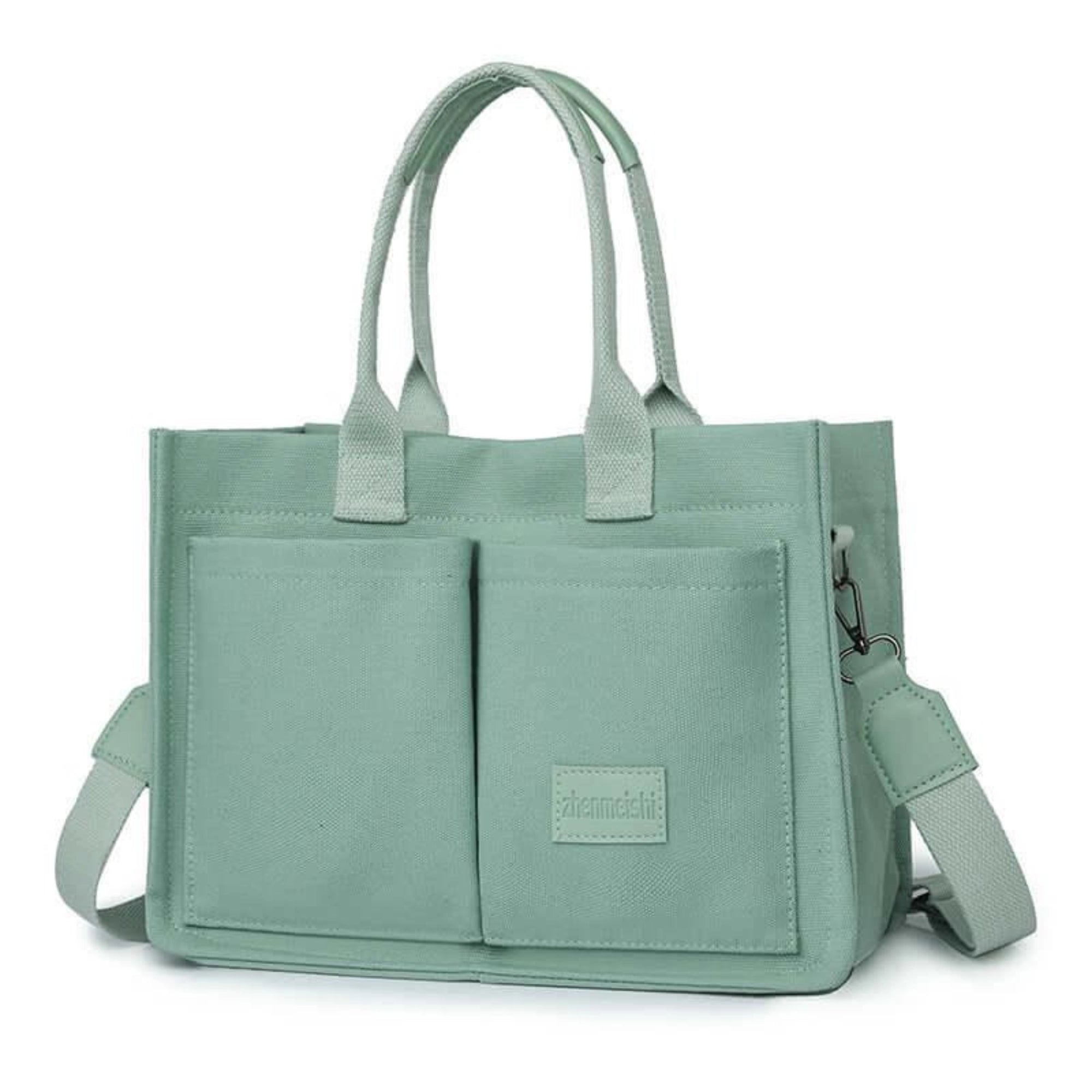 Grüne Canvas Tasche in Salbeiton mit Struktur und viel Platz