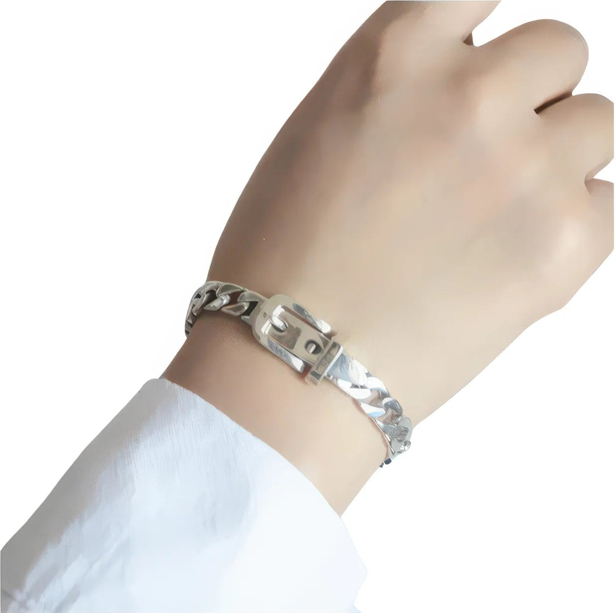 Robustes Kettenarmband aus 925 Sterling Silber mit auffälliger Gürtelschnalle