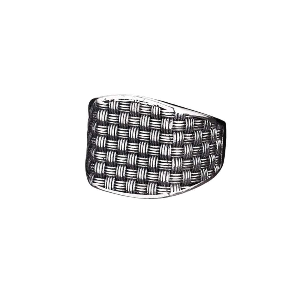 Eckiger Silberring mit Wickelstruktur – modern, unisex und stilvoll tragbar