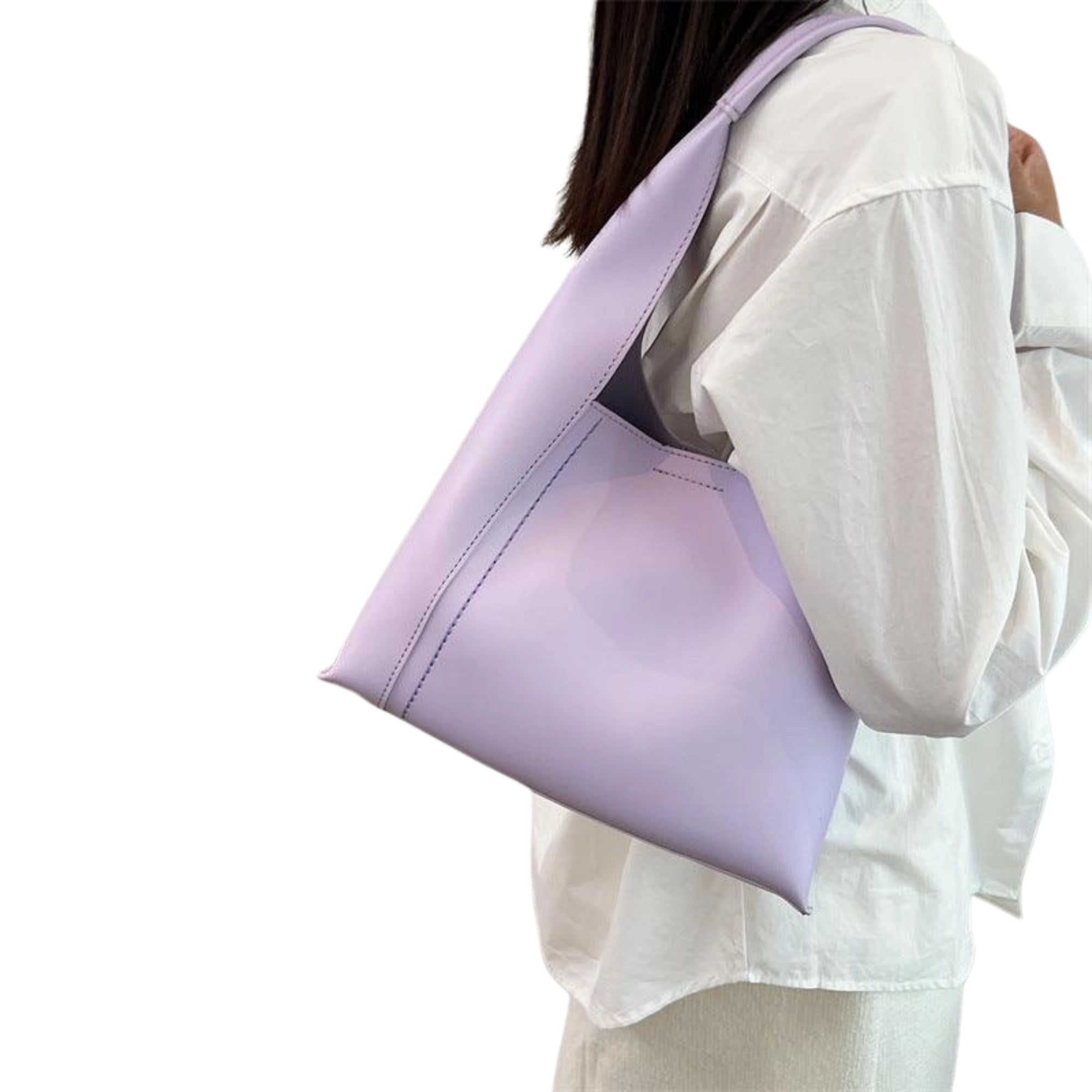 Lilafarbener Shopper ohne Branding mit Magnetverschluss und ruhiger Form