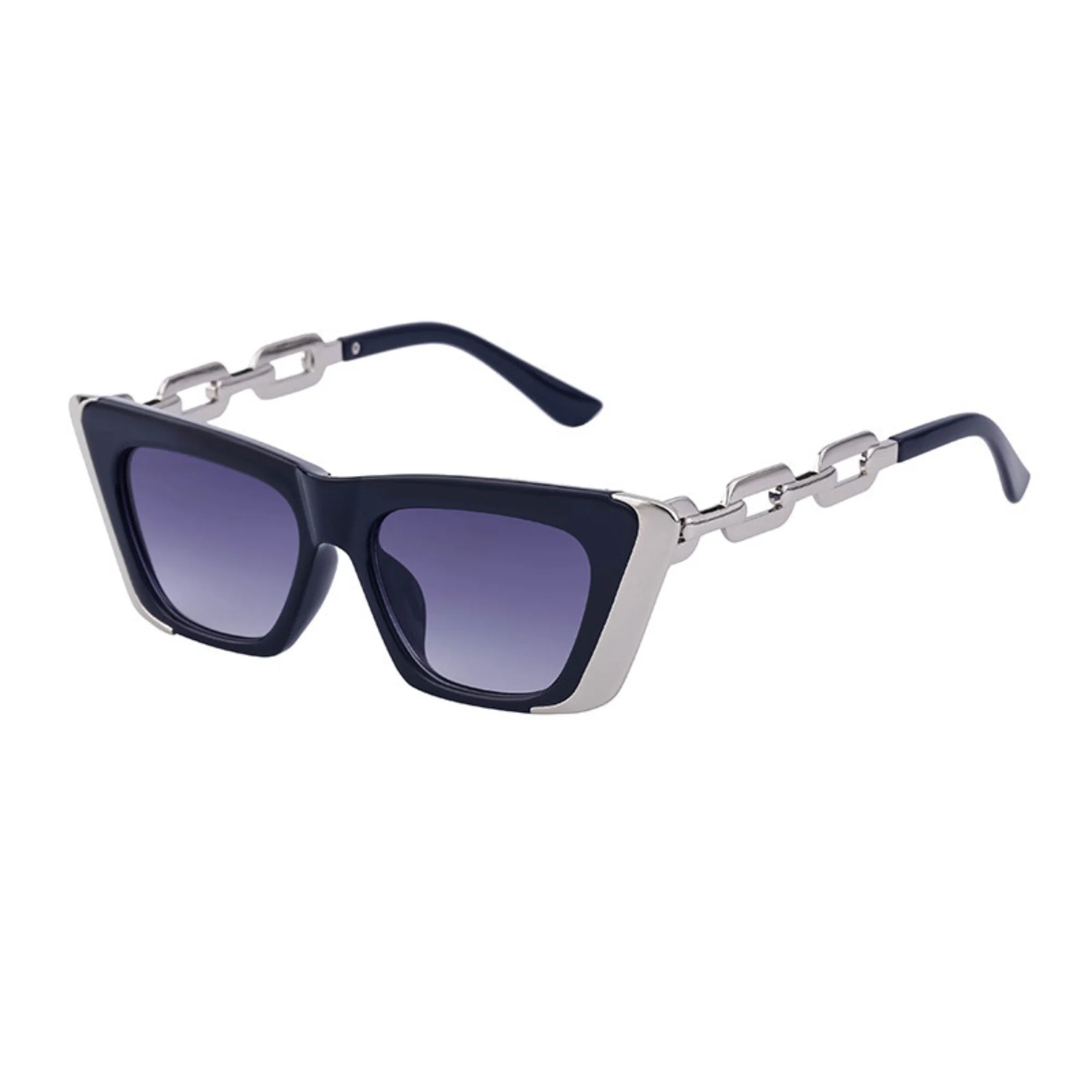 Sonnenbrille in Schwarzblau mit silbernem Metallrahmen – strukturierte Bügel, verlaufgetöntes Glas
