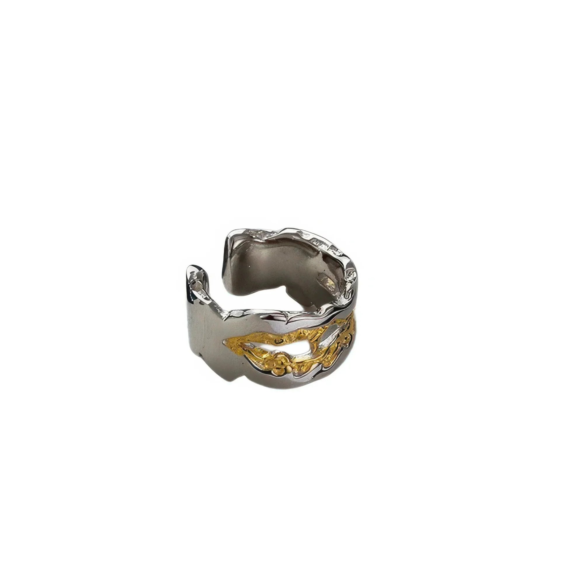 Zweifarbiger Ear Cuff 925 Silber – strukturierte, glänzende Oberfläche, Frontansicht