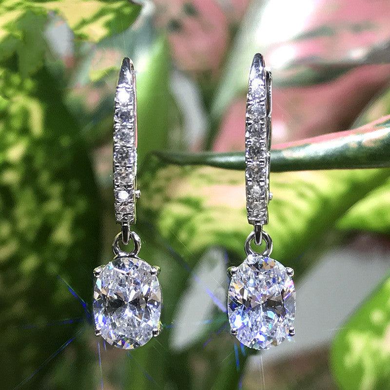 Women's Short Sterling Silver Drop Earrings With Diamond Pear Shape