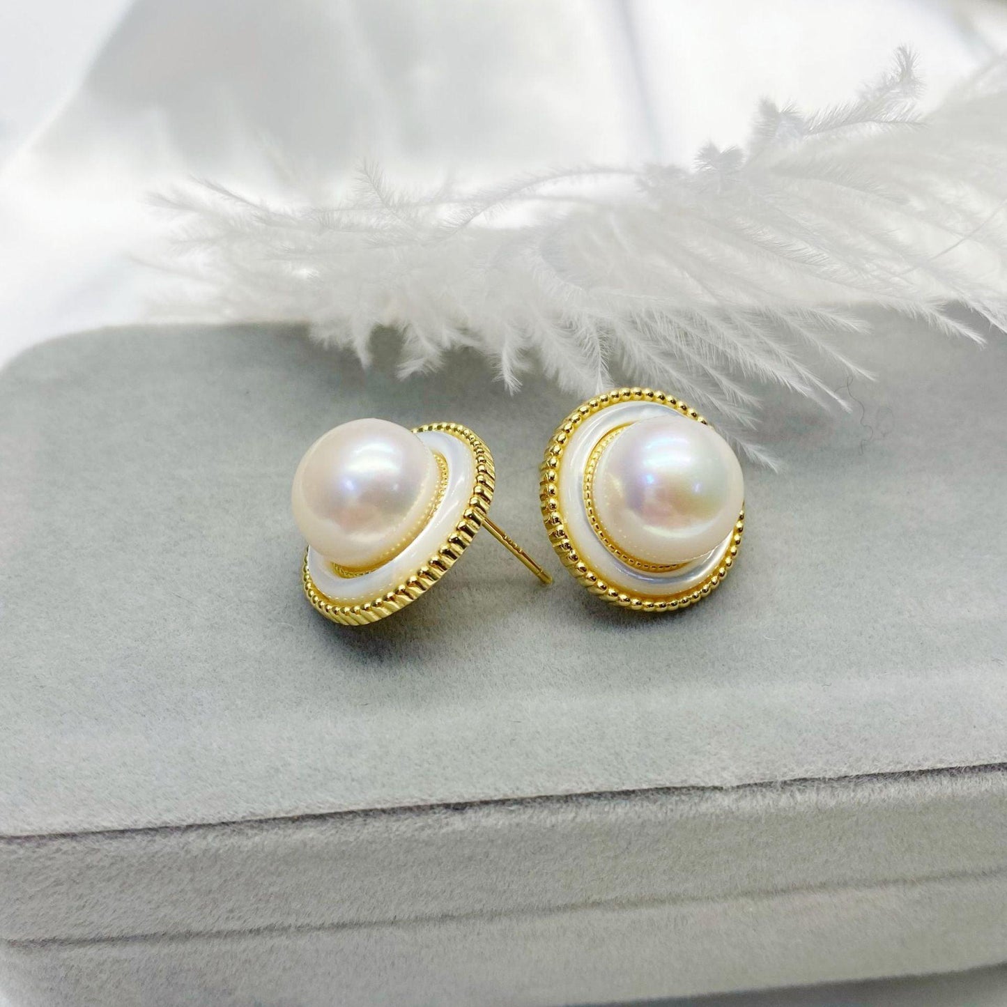 S925 Silver Inlaid Tian Natural Freshwater Pearl Earrings