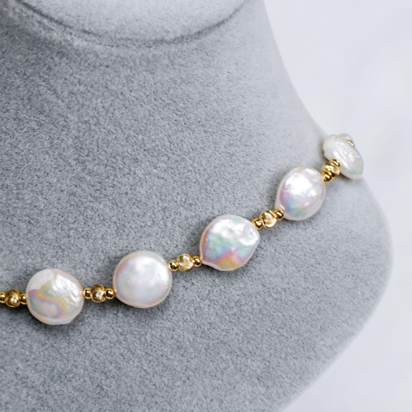 Shaped Baroque Freshwater Pearl 12-13mm Button Necklace