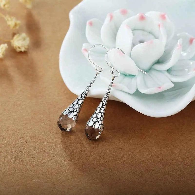 S925 Sterling Silver Drop Earrings With Retro Temperament