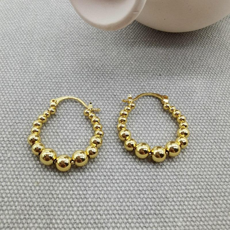 Gold Ball Hoop Earrings Beaded Circle Ear Clip