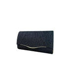 Schwarze Abendtasche mit Strassstruktur und goldener Linie – ideal für Abendgarderobe oder Dinner Event