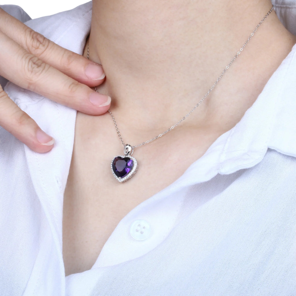 Amethyst Herzanhänger mit Zirkonia in Silberfassung
