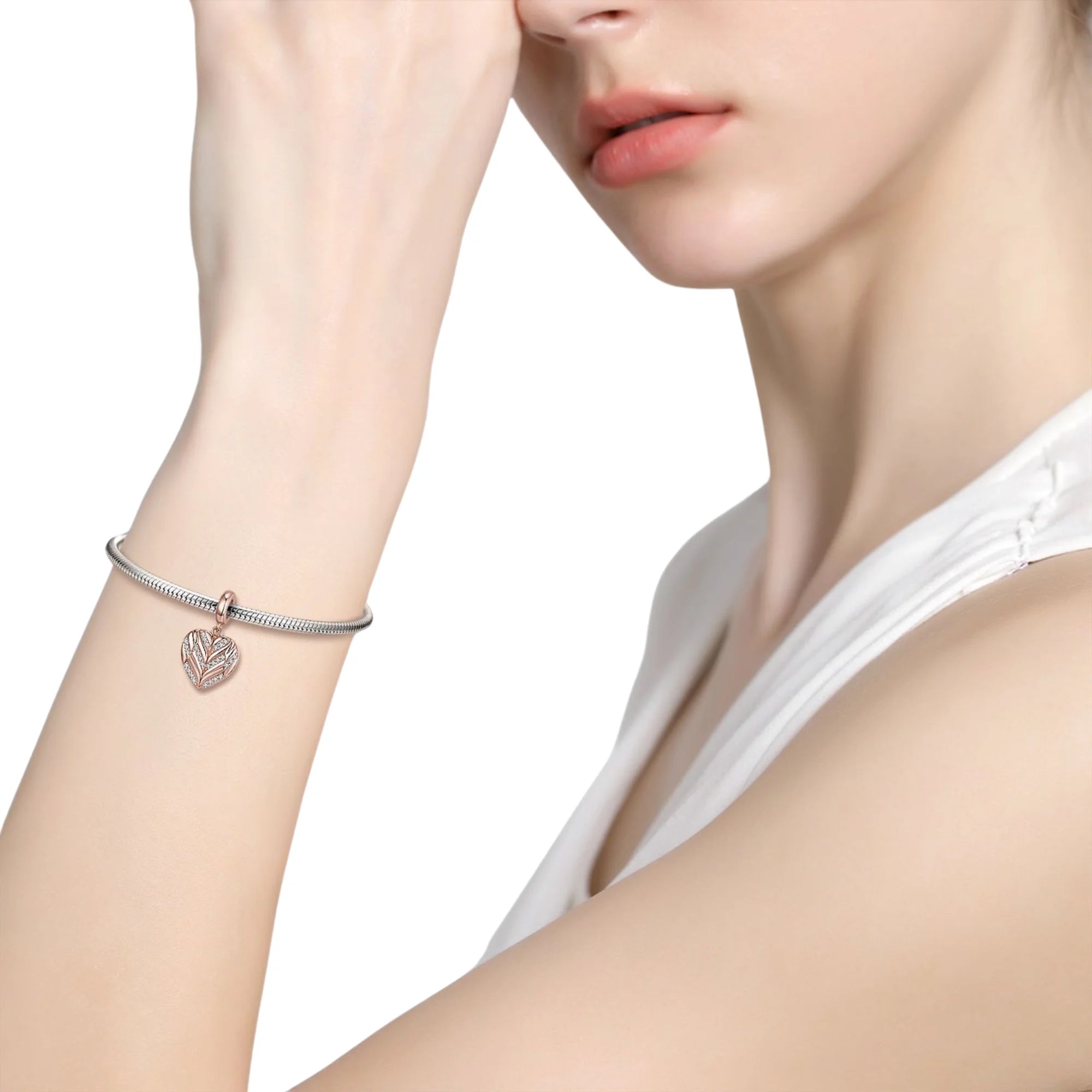 Herzanhänger mit Zirkonia an Armband kombiniert