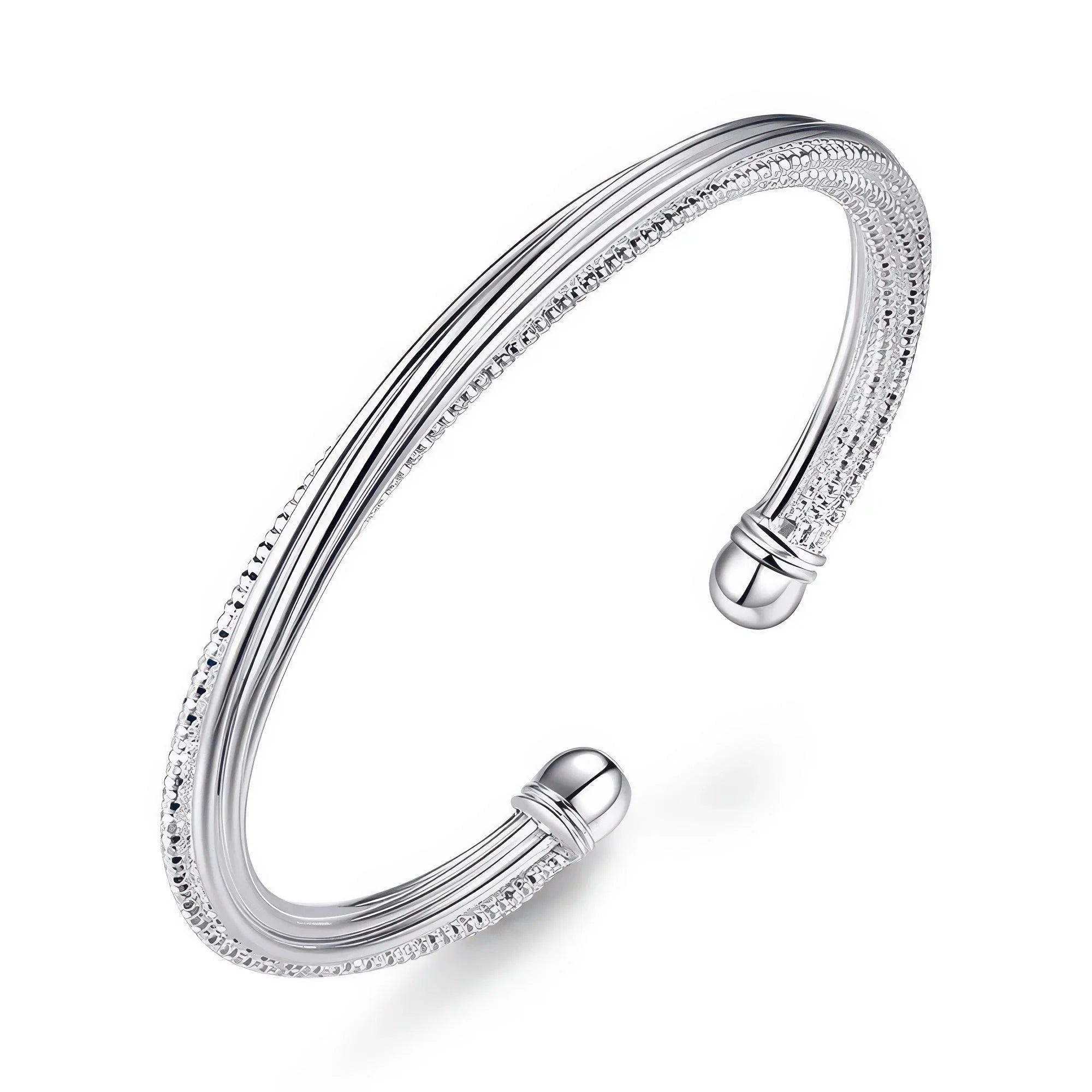 Offenes Armband aus 925 Silber mit geometrischem Linienmuster, klar geführt
