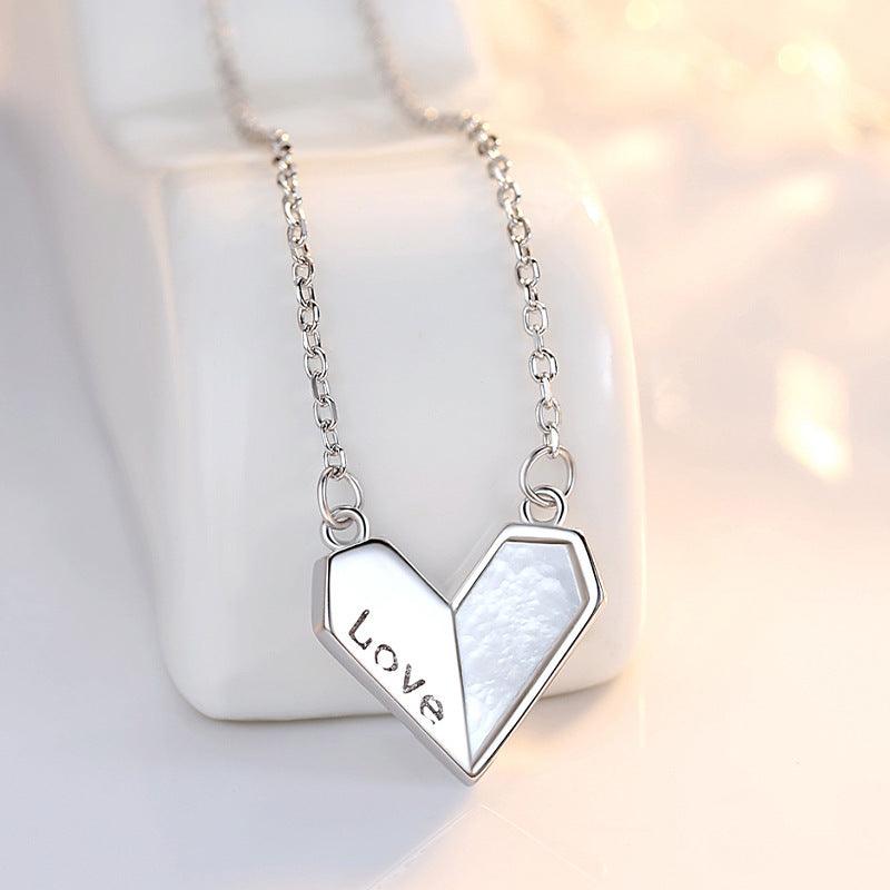 Sterling Silver S925 Heart-shaped White Shell Necklace LOVE Affordable Luxury Style