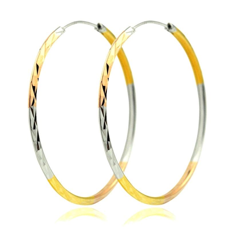 Tri-color Silver Earrings Female 925 Sterling Silver Color Gold-plated Ear Hoop Earrings