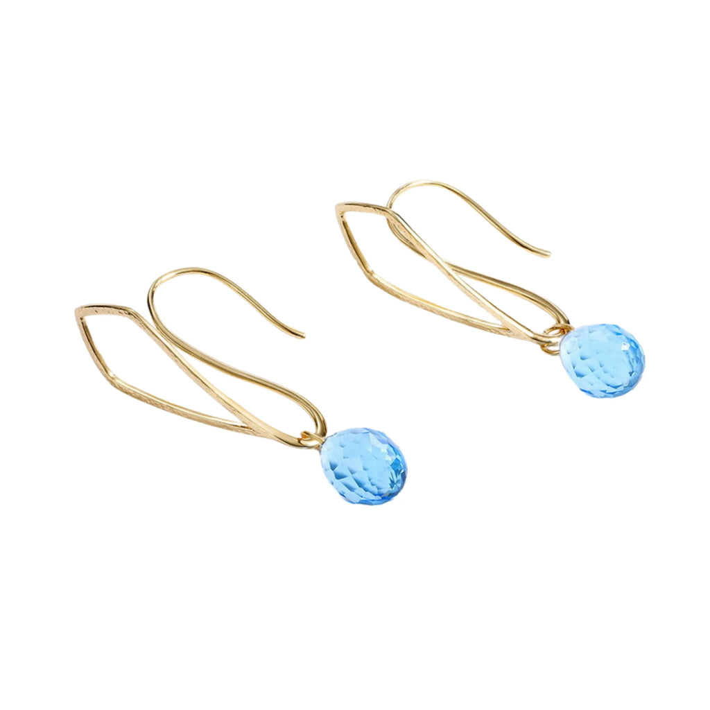 Geöffnete Ohrringe mit Blauglas – seitlich abgelegt, Drahtform sichtbar