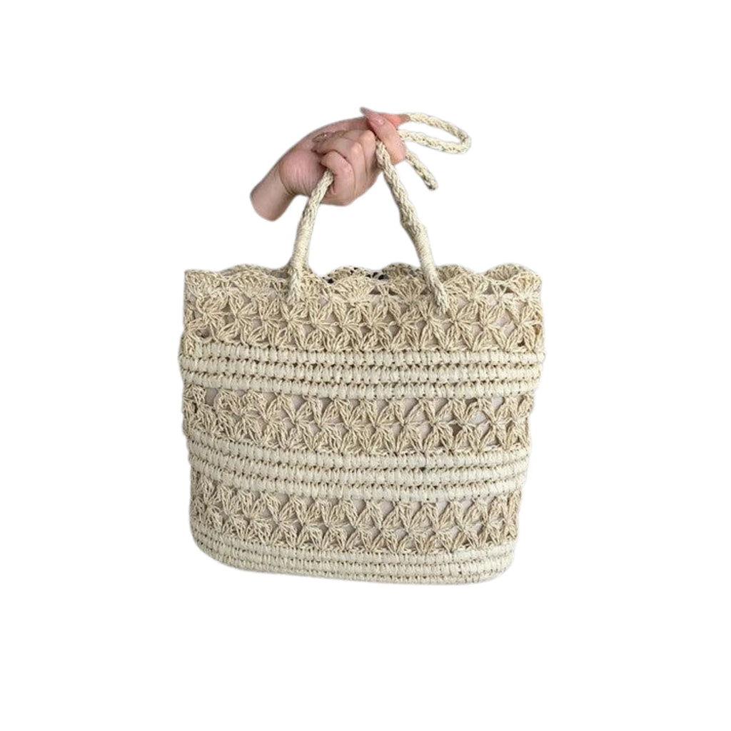 Ivory-Tasche aus Papiergarn, frontal abgebildet – cleanes, strukturiertes Design