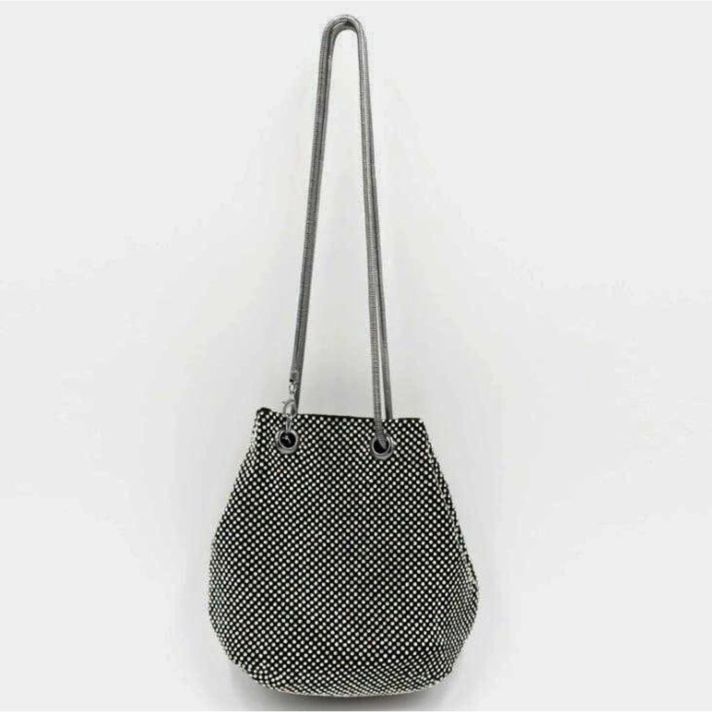 Strass Bucketbag in Black Onyx – mit extra langem Gliederträger für Schulter oder Crossbody