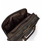 Geöffnete Laptoptasche in coffee: Präzise Innenaufteilung mit Organizer Fächern für Dokumente und Smartphone.