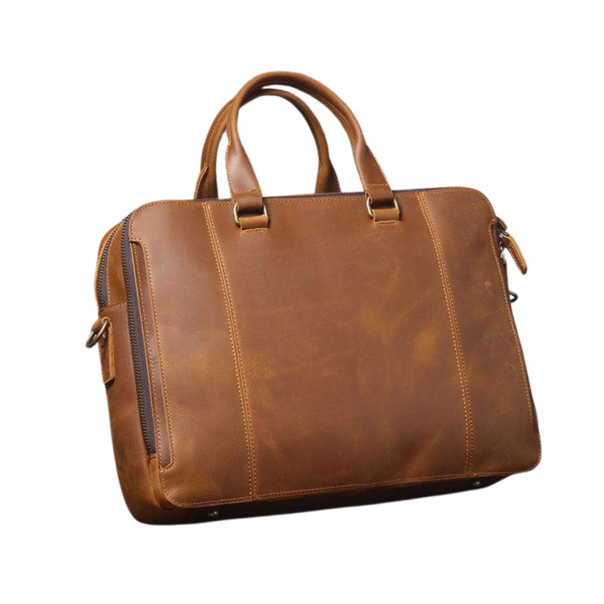 Business-Tasche in Coffee Rust – glattes Echtleder, strukturierte Form, klar vernähte Linien, metallfrei.