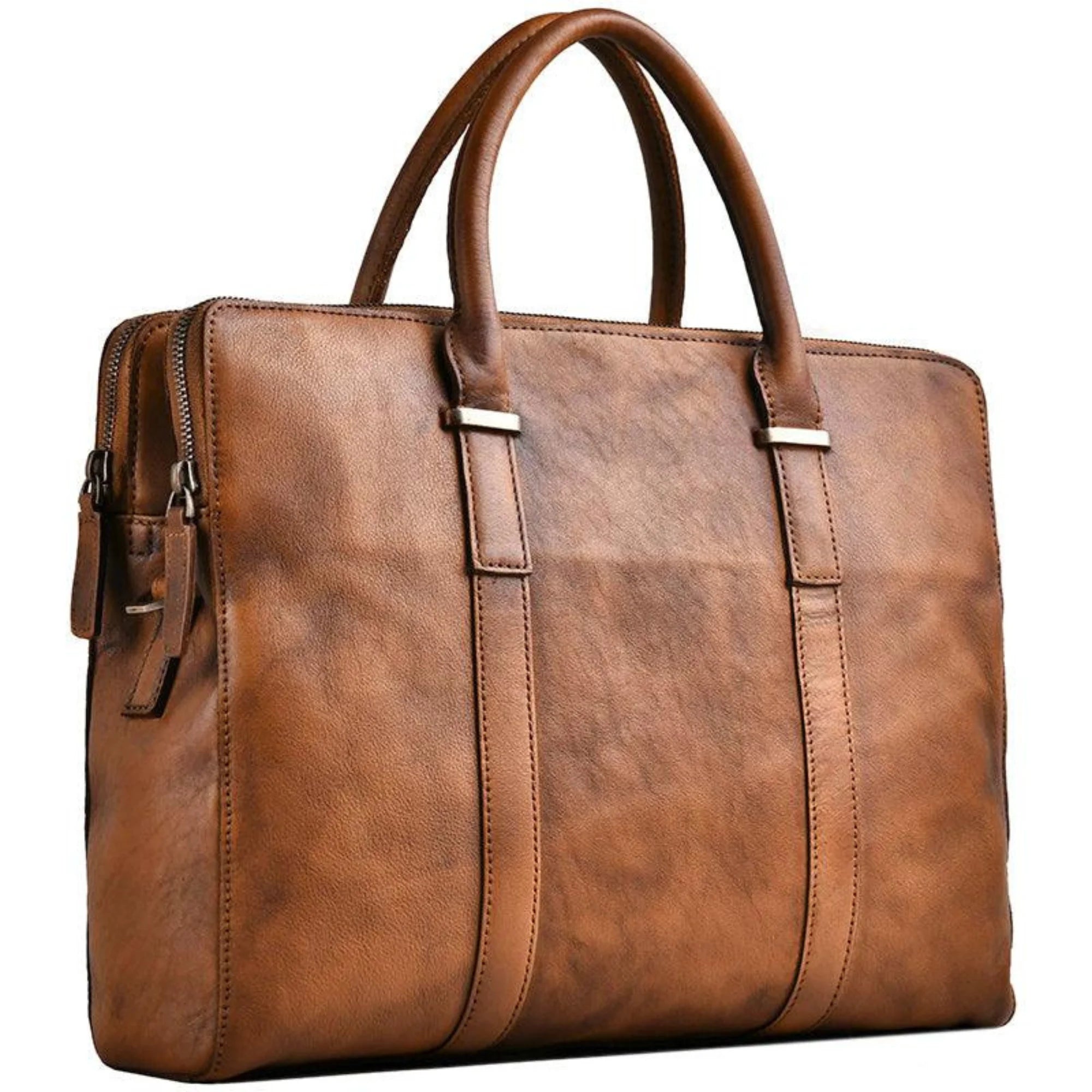 Business-Handtasche aus Rindsleder in Cognac Stone – strukturiert, mit klarer Linie und zwei Hauptfächern.