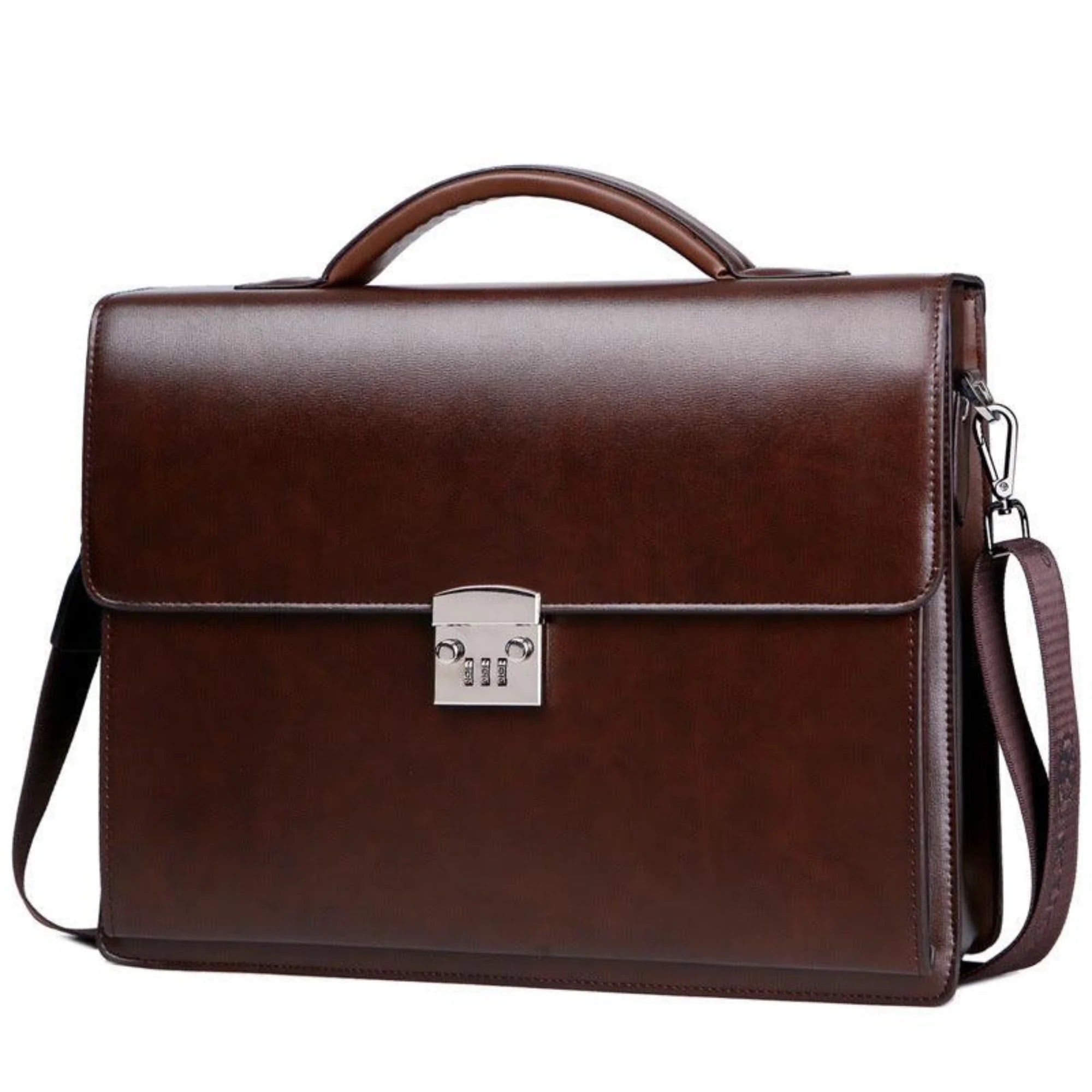 Businesstasche in Cognac Walnut – ruhiger Farbton, strukturierter Innenraum, logofrei mit Schulterriemen.