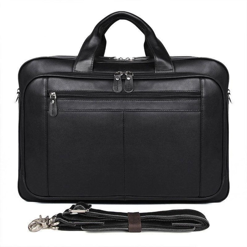XL Business-Tasche mit Griff und abnehmbarem Gurt – Reissverschlussfront, strukturierte Linien, ohne Logo.