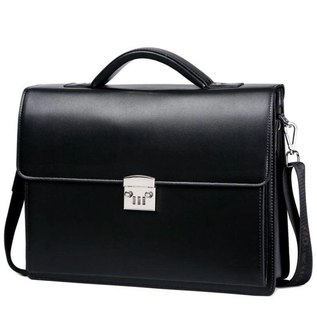 Business-Handtasche in Graphite Black – wasserabweisendes Gewebe, Zahlenschloss, klare Linie ohne Logo.