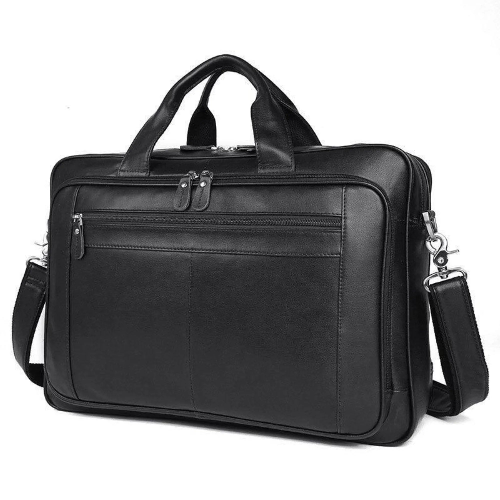 Seitliche Ansicht der Tasche – strukturiertes Leder, leicht glänzend, funktionales Business-Design ohne Branding.