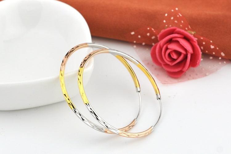 Tri-color Silver Earrings Female 925 Sterling Silver Color Gold-plated Ear Hoop Earrings