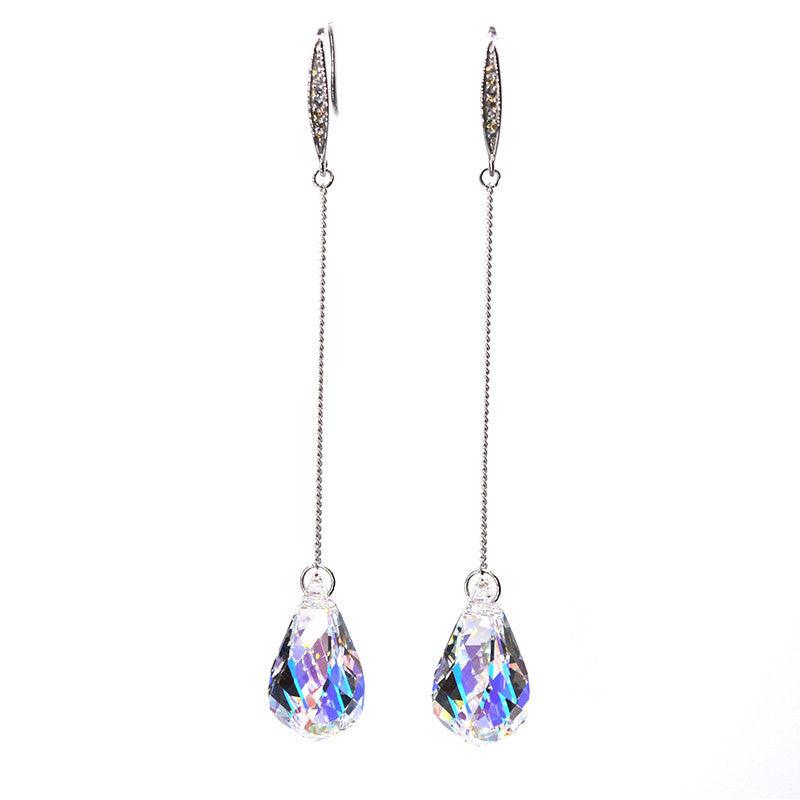 Sterling Silver Crystal Earrings Long Knob Drop