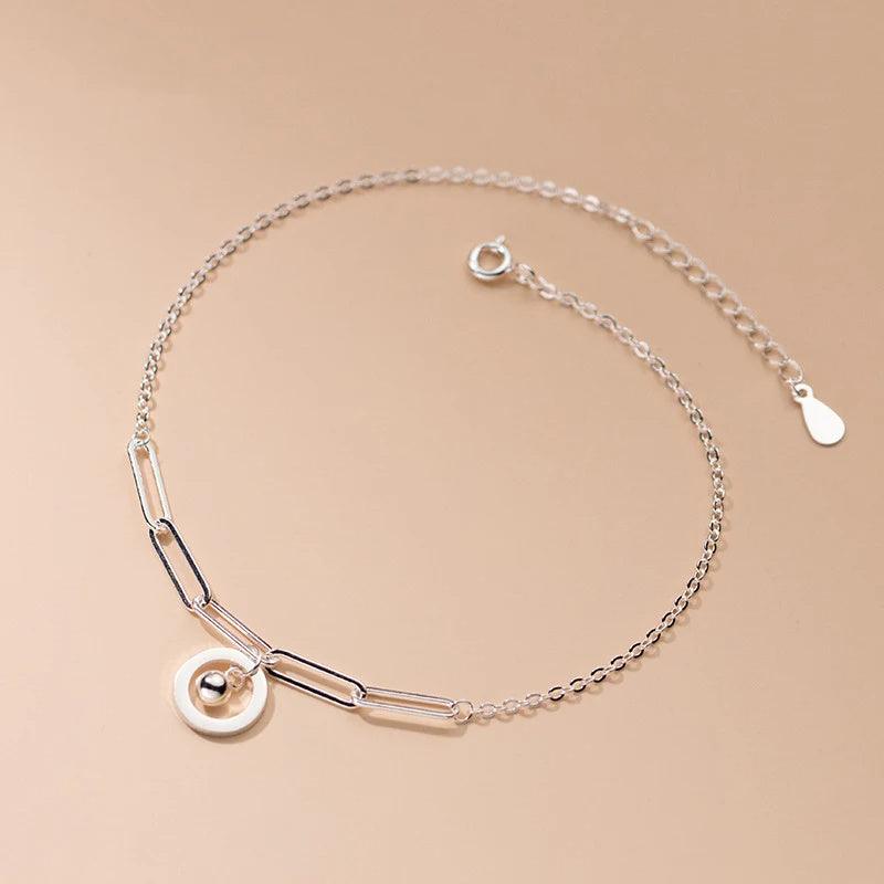 Silver Anklet Women's Korean-style Chain Hollow Geometry Round Light Bead Simple Personality Bracelet