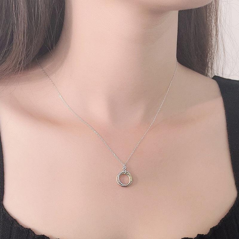 Fashion Three-ring Three-color Diamond S925 Silver Necklace