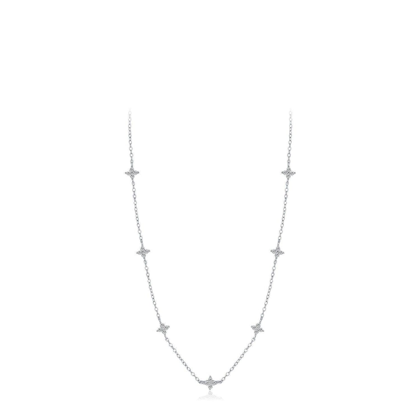 S925 Sterling Silver Flower Full Diamond Necklace Clavicle Chain For Women