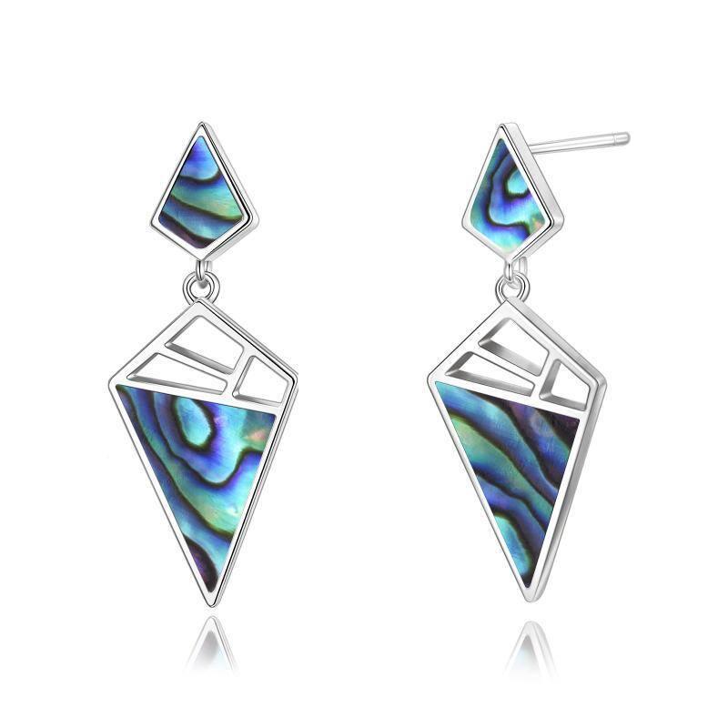 925 Sterling Silver Geometric With Opal Dangle Drop Stud Earrings