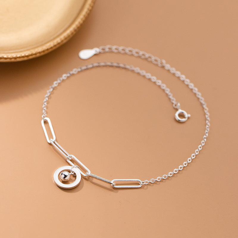 Silver Anklet Women's Korean-style Chain Hollow Geometry Round Light Bead Simple Personality Bracelet