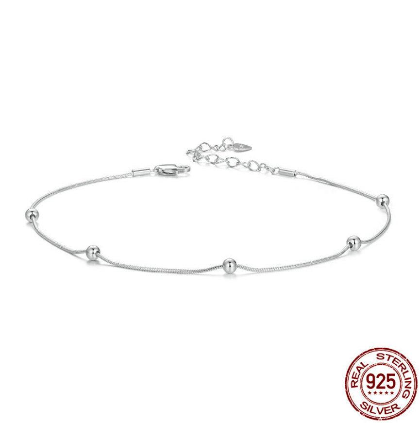 S925 Sterling Silver Simple Snake Bone Glossy Thin Anklet