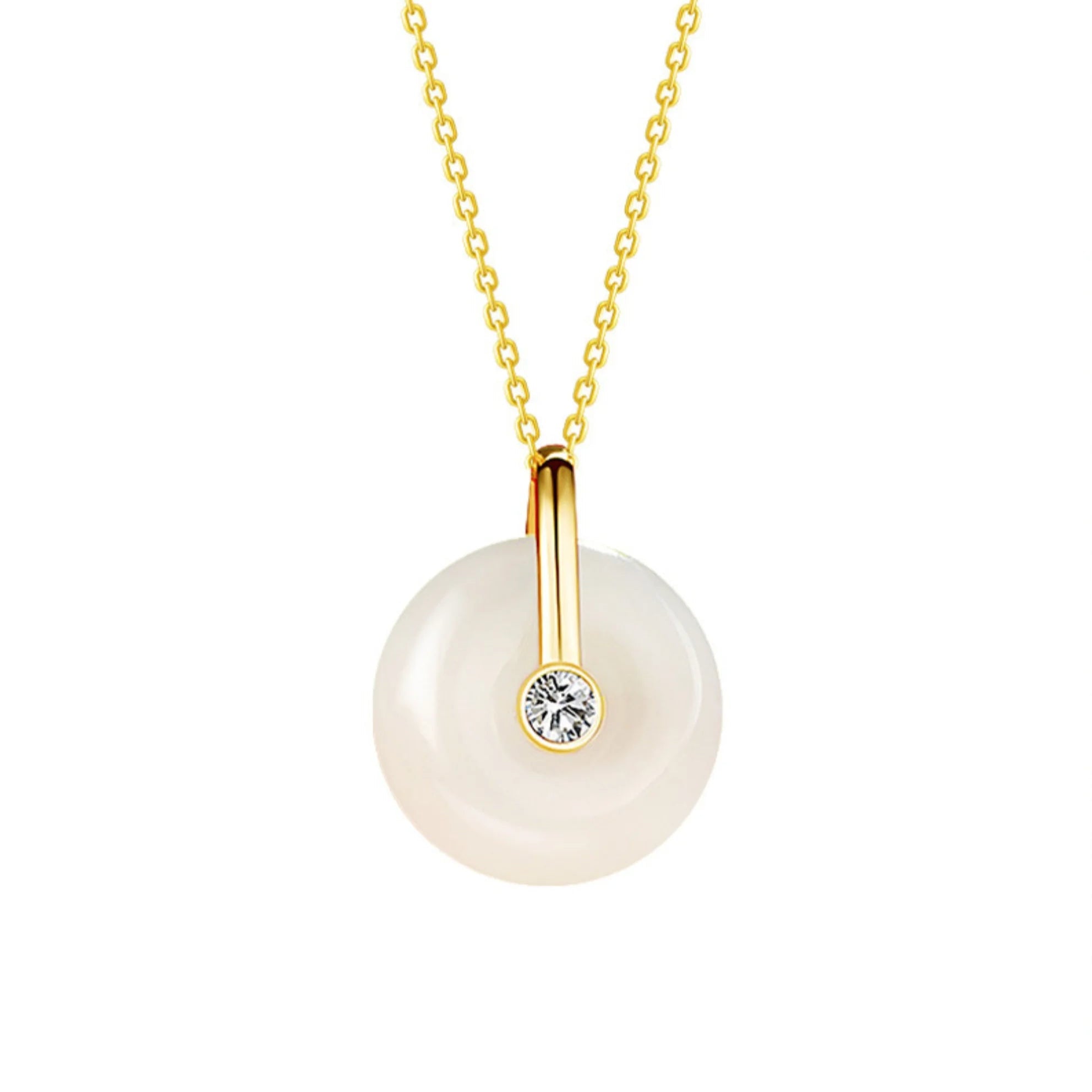 Runde Halskette mit Chalcedon-Optik und Zirkonia – goldfarben veredelt, elegant und klar im Design