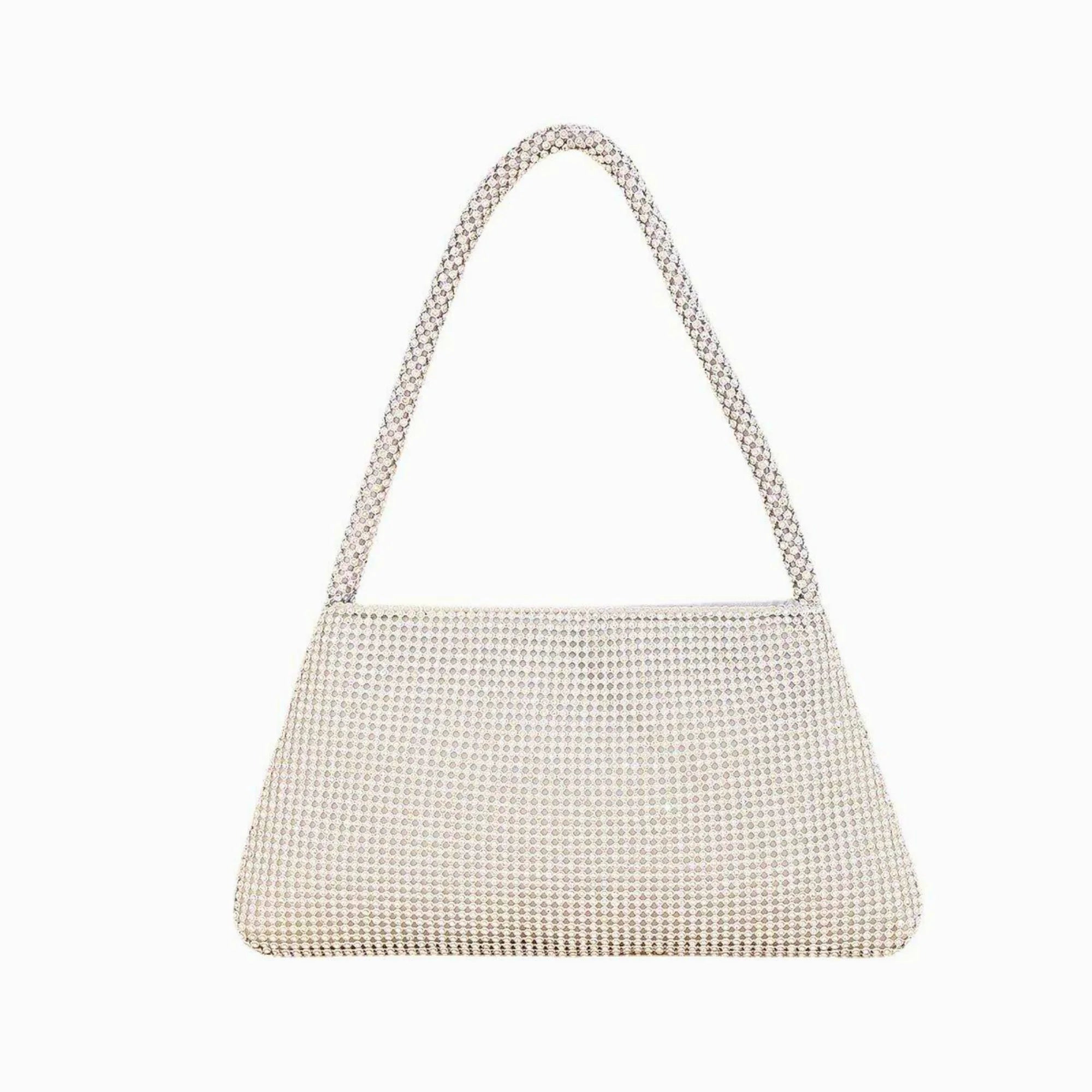 Silberne Strass-Clutch in Crystal Frost – klare Linien, sanfter Glanz und minimalistisches Design