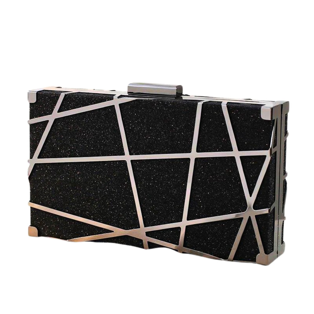 Schwarze Clutch mit Metallrahmen – modernes Design im geometrischen Stil