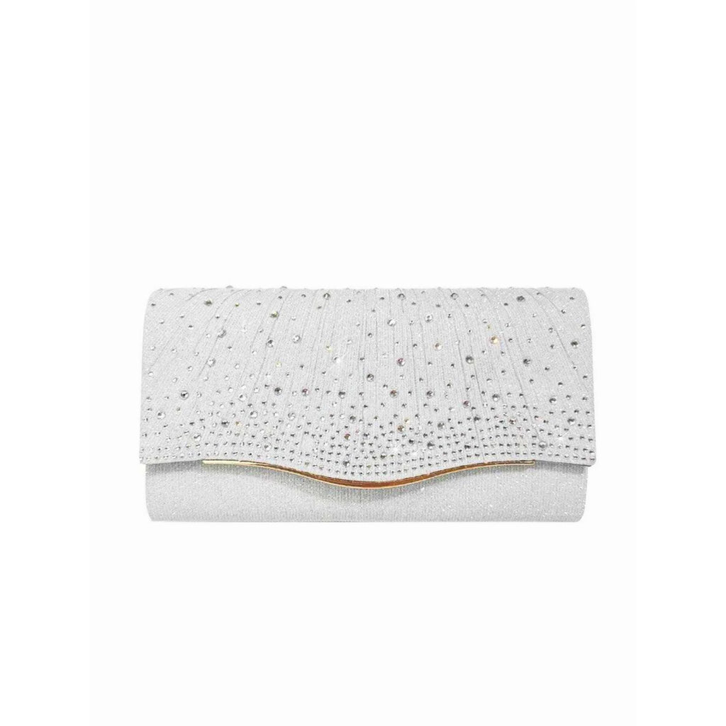 Kompakte Clutch in Silver Shine – edler Strassbesatz auf strukturiertem Stoff, ideal zu festlicher Garderobe